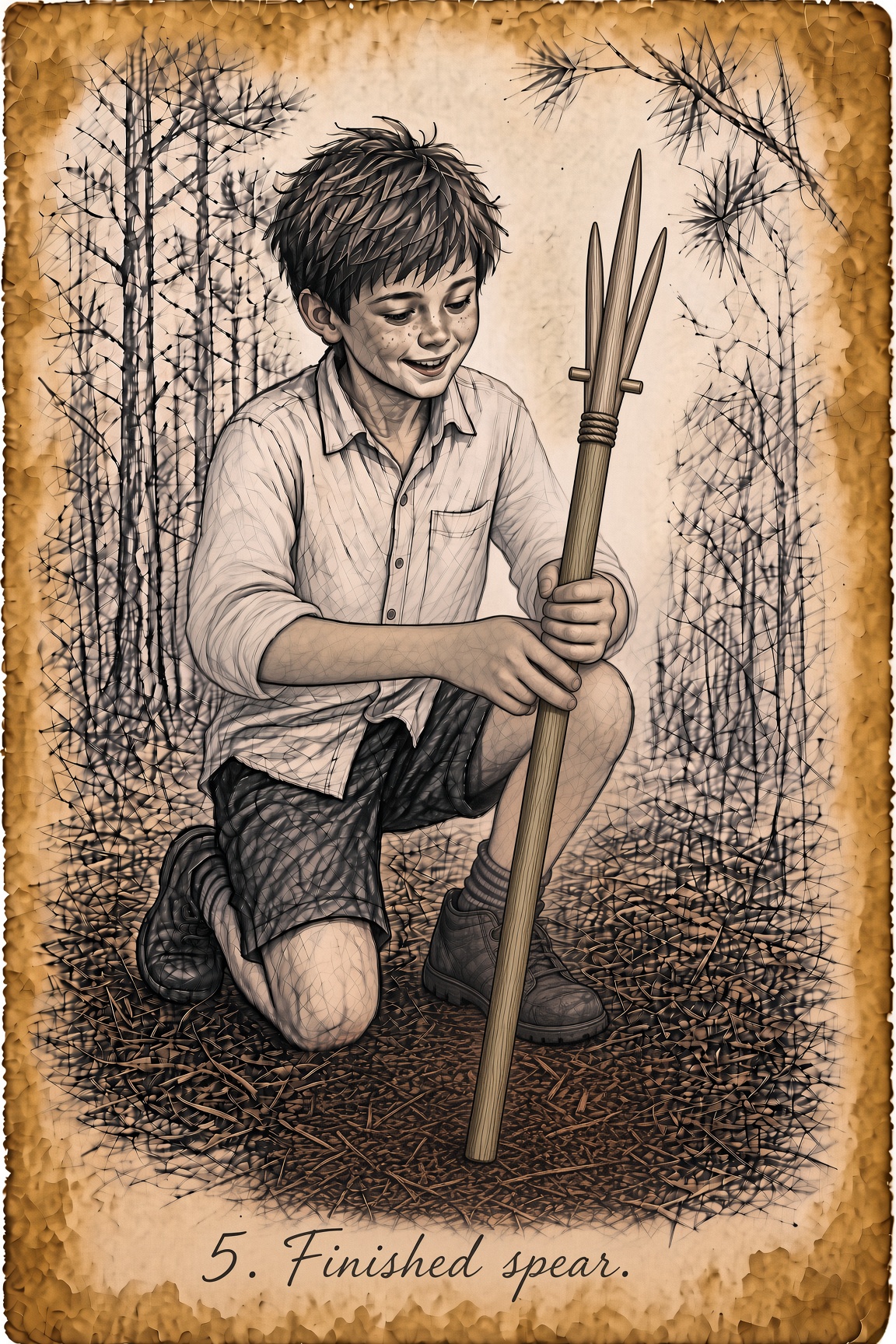 Finished homemade four-point spear