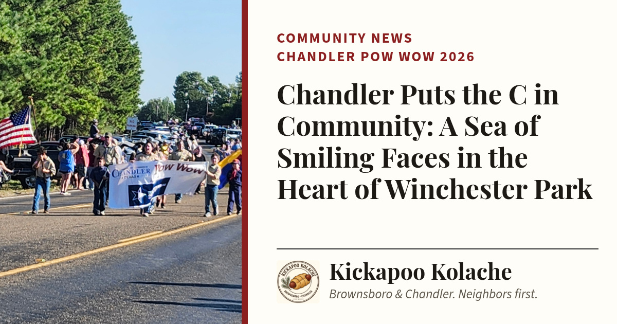 Cub Scouts carry the Chandler Pow Wow banner and the American flag in the 2026 Pow Wow parade, beside the story headline